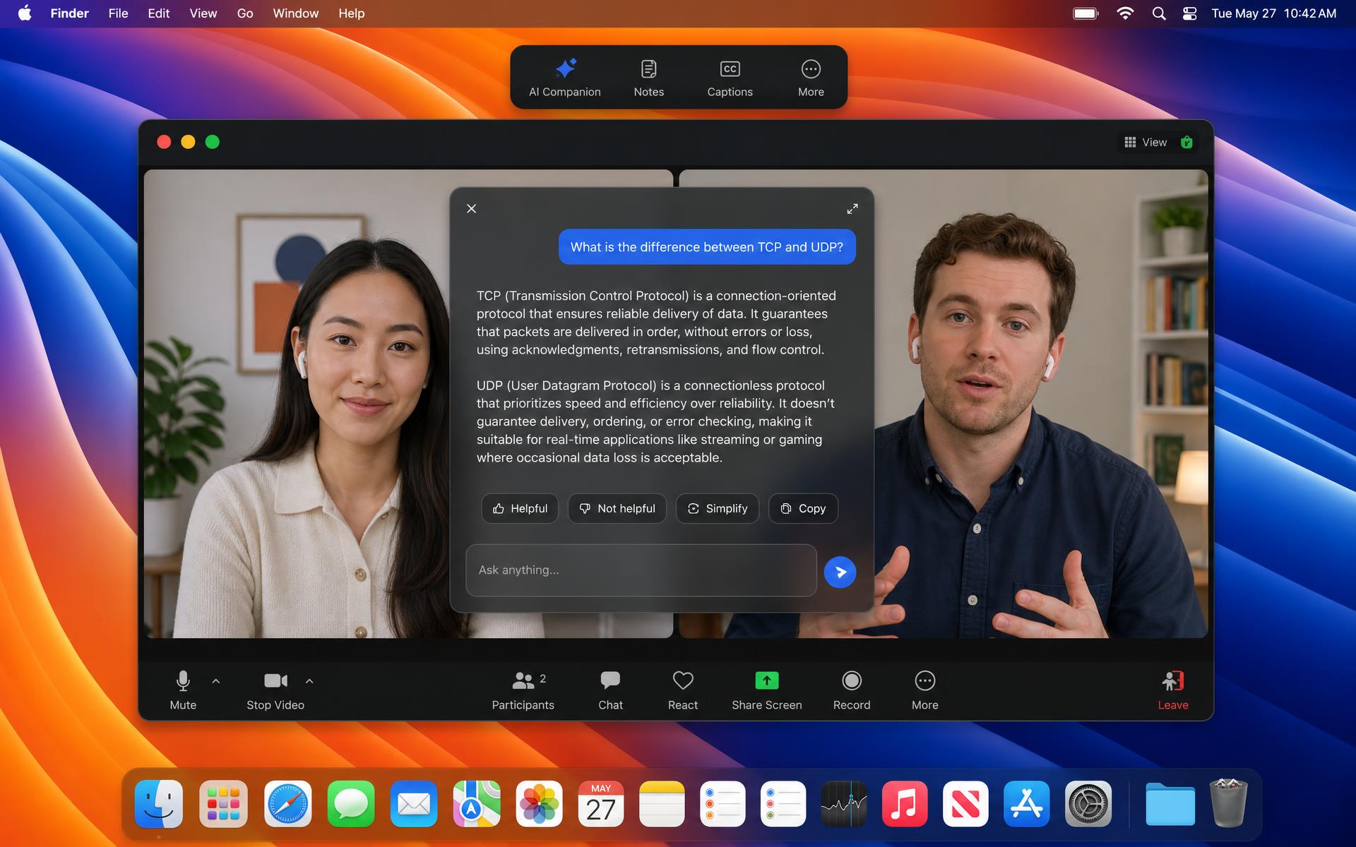 Tudso interview copilot overlaying a live video interview on a desktop